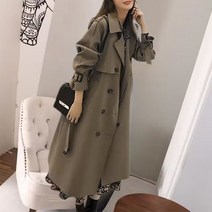 슬림소녀 여성 가을 더블 카라 벨트 루즈핏 롱 클래식 트렌치코트 캐주얼 상의