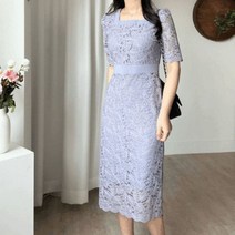 엘린무드 라파엘 레이스 스퀘어넥 반팔 리본 h라인 깔끔 기본 핑크 퍼플 봄 여름 미디 원피스 2color