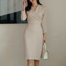 넷투넷코리아 여성 정장형 미디원피스 H라인 슬림핏 심플 하객룩