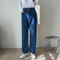 주디앤 여성 투버튼 허리밴딩 와이드 청 바지