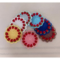 손뜨개 빨강딸기 티코스터 코바늘 컵받침(완제품), 옐로우, 14cm
