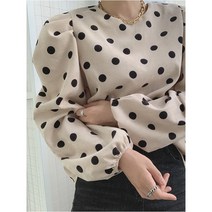 여성 빅카라 블라우스 65# 볼륨 소매 베이지 도트 라운드 램프우리 뉴타임즈 Z