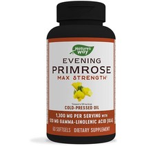 Natures Way 이브닝 프림로즈 오일 최대 강도 1회 제공량당 1300mg 냉압착 소프트젤 60개, 60 Count (Pack of 1)
