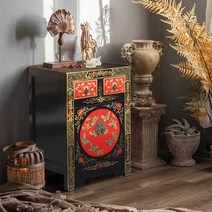 엔틱가구 나비장 서랍장 정리함 빈티지가구 고급수납, 블랙-레드포인트 단서랍 (43x32x70)