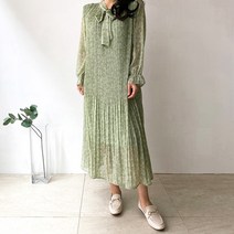 네모엔룩 여성용 샤방샤방(허리끈포함) 플라워 쉬폰 롱 원피스