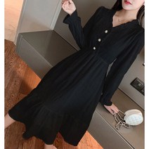 긴팔 러블리 펄버튼 원피스 밴딩 청순룩 데이트 코디