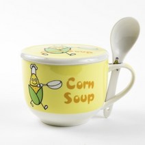 디자인라이프 도자기 뚜껑 스프컵 스푼 세트, 완두콩