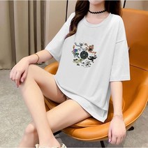 잇츠스타일 빅사이즈 루즈핏 박시한 애니멀 캐릭터 반팔 티셔츠