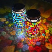 AMIDA 스테인드글라스 시글라스무드등 태양광충전 모자이크 유리병조명 LED태양열, 레드+레드(2개)_4900원절약