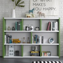 톡톡디자인 가로형 3단 1600 낮은책장 와이드 책꽂이 수납장, 그린화이트/1600