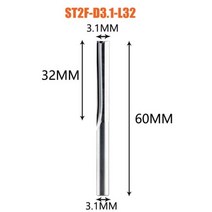 Dreanique-3.175mm 4mm 6mm 8mm 생크 2 플루트 텅스텐 카바이드 엔드밀 CNC 라우터 비트 스트레이트 슬롯 밀링 커터, ST2F-D3.1-L32