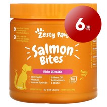 리암마켓 Zesty Paws 제스티 포우즈 강아지용 면역 건강한 피부 털 관리 보충제 오메가 바이트 연어맛 소프트 츄 90정 1팩, 6팩