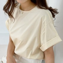 [바보사랑] 겟잇미 라운드넥 면 루즈핏 롤업 블라우스