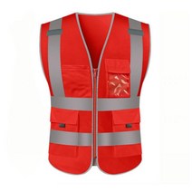 여름작업조끼 방사능보호복 SFVest 높은 가시성 반사 안전 조끼 류 작업 멀티 포켓 Workwear 남자, Red, XXL