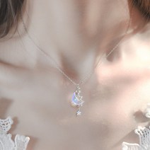 2월 탄생석 목걸이 자수정 LATS 변색 달 스테인레스 스틸 체인 여성을 위한 다양한 유약 스톤 펜던트 패션 쥬얼리