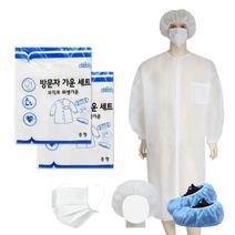 방문자가운세트 위생복세트 위생가운 실험복 마스크 모자 덧신, XL, 방문자가운세트(흰색), 1개