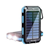 Solar Power Bank YELOMIN 20000mAh Portable Outdoor Solar Charger Camping Waterproof Backup Battery, Blue