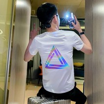 프린팅반팔티셔츠 나비 플라워 t셔츠 남성 트렌드 유행 CEC 리플렉터 4771043211, XL, 화이트 F15 -정 삼각형 짧은 T