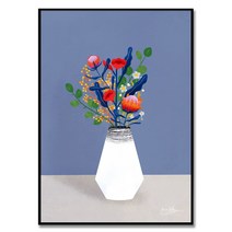 Lagom 김유라 작가 찔레꽃 프로테아 페퍼베리 꽃 그림 풍수 인테리어 액자, 스노우 화이트 알루미늄 프레임