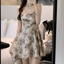 고상한 끈 원피스 우아한 캐주얼룩 날씬핏 시원한 여름 드레스 오프숄더