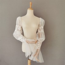 웨딩드레스 볼레로 퍼프소매 새로운 스타일의 부드러운 그물 레이스-긴팔 웨딩 드레스 소매는 얇은 중공업 구슬 자수 주름 다층 프릴 공주 소매를 보여줍니다