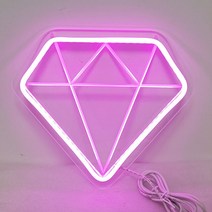 LED 네온 사인 다이아몬드 모양 USB 전원 10.2X9in 화이트/핑크 빛 5V 실내 밤 램프 표지판 조명 대량, 02 Pink