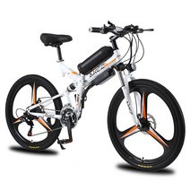 해오름상사 26인치 접이식 전기산악자전거 리튬배터리 MTB 남녀 전동 10AH 시마노21단, 10AH 70KM 고탄소강, 화이트 오렌지
