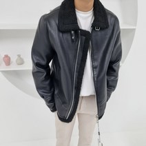 남자 비건 레더 양털 오버핏 무스탕 자켓