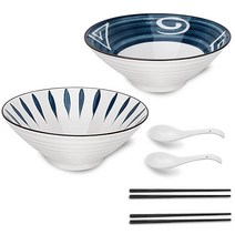 CYSNATU 일본 라면 그릇 세라믹 2개 세트 963.9g34온스 대형 국수 젓가락과 숟가락이 있는 그릇블루 및 화이트 USA 미국
