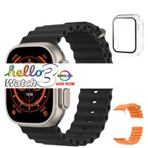 안녕하세요 3 오리지널 스마트 워치 4GB ROM 시리즈 8 울트라 49mm NFC 나침반 심박수 모니터 IWO 남성과 여성의 Amoled 스마트 시계, 블랙-H