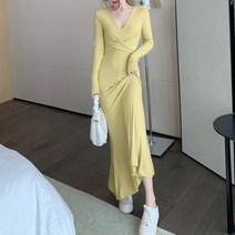 로필 / 드레이프 랩 슬림핏 플레어 머메이드 롱원피스