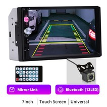 차량 자동차 블루투스 카오디오 CARLAOER-2 din 7 HD 오토 라디오 멀티미디어 플레이어 오디오 2DIN 터치 스크린 스테레오 MP5 USB FM 카메라, [03] Radio and 12 LED