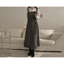 [리리앤코] 체트리 겉기모 체크 벨트 뷔스티에 롱 원피스