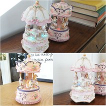 메리 고 라운드 LED 회전목마 오르골 2컬러 무드등 인테리어 감성 장식 소품 집들이 선물, 퍼플