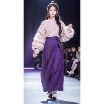 퍼플 보라색 라벤더 데일리룩 스웨터 스커트 투피스 세트 가을 원피스