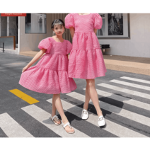 모녀 커플룩 원피스 여름 핑크드레스 벌룬 엄마 딸
