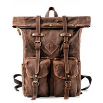 가죽 백팩 레트로 MUCHUAN-유럽 캔버스 남성 15 인치 노트북 배낭 방수 대형 왁스 처리 여행용, [01] Dark Brown