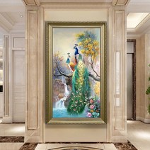 폭포수옆 한쌍의 공작새 보석십자수(전면) 비즈십자수 대형사이즈(사은품 증정), 45cm x 70 cm, 봄(E)