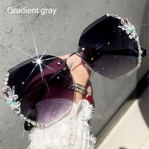 패션 럭셔리 브랜드 디자인 빈티지 무테 라인석 선글라스 여성 남성 레트로 커팅 렌즈 그라디언트 UV400 2, 01 Gradient gray