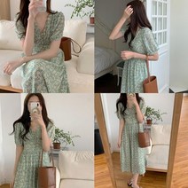 카인 20대 30대 44사이즈 여자옷 미시옷 봄 여름 반팔 제주도 여행룩 결혼식 하객룩 소개팅룩 여친룩 플라워 꽃무늬 그린 쉬폰 여신 데일리 예쁜 롱 원피스