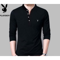 플레이보이 봄신상 긴팔티셔츠 차이나카라 청년남성 얇은 슬림 이너티셔츠 한국판 티셔츠