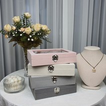 풀커버링 벨벳 귀걸이 악세사리 쥬얼리 보관함 보석함 _ 핑크 5종