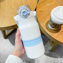 POPSONIC 대용량 텀블러 스포츠 빨대컵 스테인리스 원터치 텀블러 손잡이 보온보냉 병, 화이트, 950ml