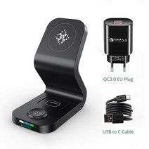 에어팟 프로2 무선 충전 케이스 거치대Bonola 15W 자기 무선 충전기 3 in 1 for iPhone 13/12 Pro 빠른 스, 02 Black with EU Plug