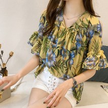 가바바 여성 블라우스 우아한 꽃무늬 패턴 데일리 여름 블라우스 G38153