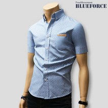 블루포스 코리아 청해지 샬로 도트 반팔 남방(JJNSM5) 땡땡이 남자셔츠 정장 와이셔츠