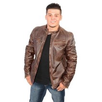 Milwaukee Leather SFM1805 남성용 브라운 사이드 스티치 카페 레이서 양가죽 재킷 - 라지 414979, Brown_Medium