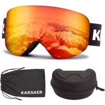 스노보드 스포츠 고글Karsaer 스노우 보드 고글 스키 고글 레이디스 2 층 자기 렌즈 스노우 고글 업그레이, 04 미러 레드 렌즈 Vlt20%