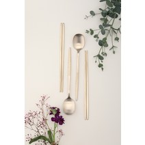 (청삼유기)모던 방짜유기 시그니처 격자(줄무늬) 수저 2인세트 / 놋수저/이니셜 각인 보자기포장 가능