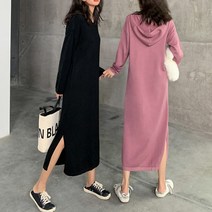 옆트임 부드러운 여성 후드 롱 니트원피스 비스코스